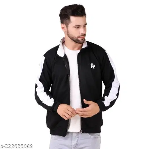 Fleece Solid Jackets for Men (Black, M)