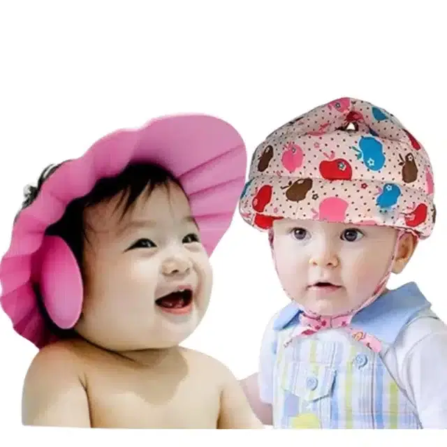 Safety Helmet with Soft Adjustable Bath Cap for Kids, Pack of 2 (Multicolor)