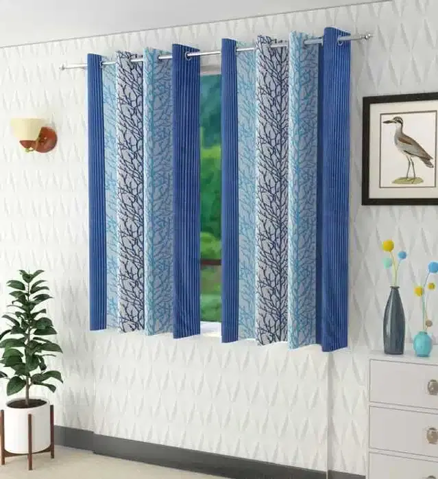 Window Curtain, Pack of 2, Blue, 4X5 Feet