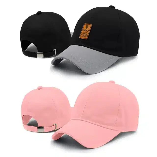 Cotton Cap for Men, Pack of 2 (Black & Pink)