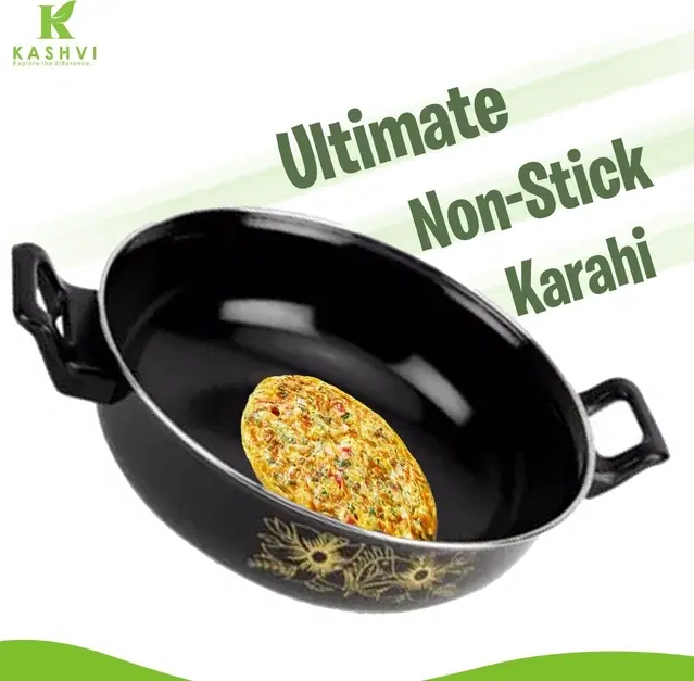 Cast Iron Kadai, Black, 28 cm
