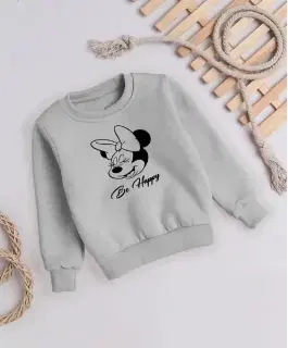 Round Neck Printed Sweatshirt for Girls (Grey, 6-9 Months)