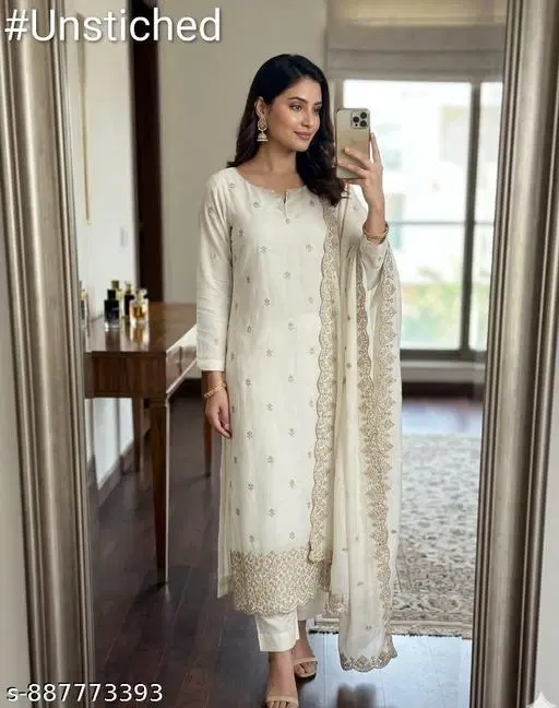 Vichitra Silk Punjabi/All Over Suits (5.85 meter for Women (S)