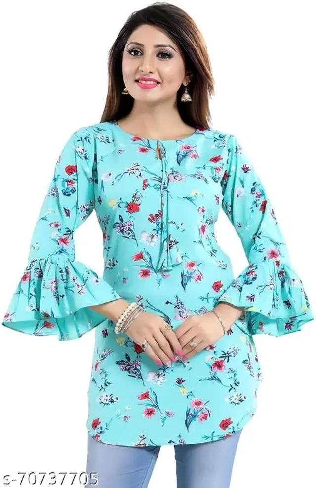 Three-Quarter Sleeves Top for Women (Sky Blue, S)
