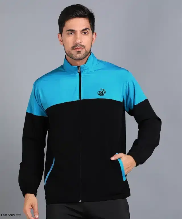 Full Sleeves Solid Sports Jacket for Men (Firozi, S)