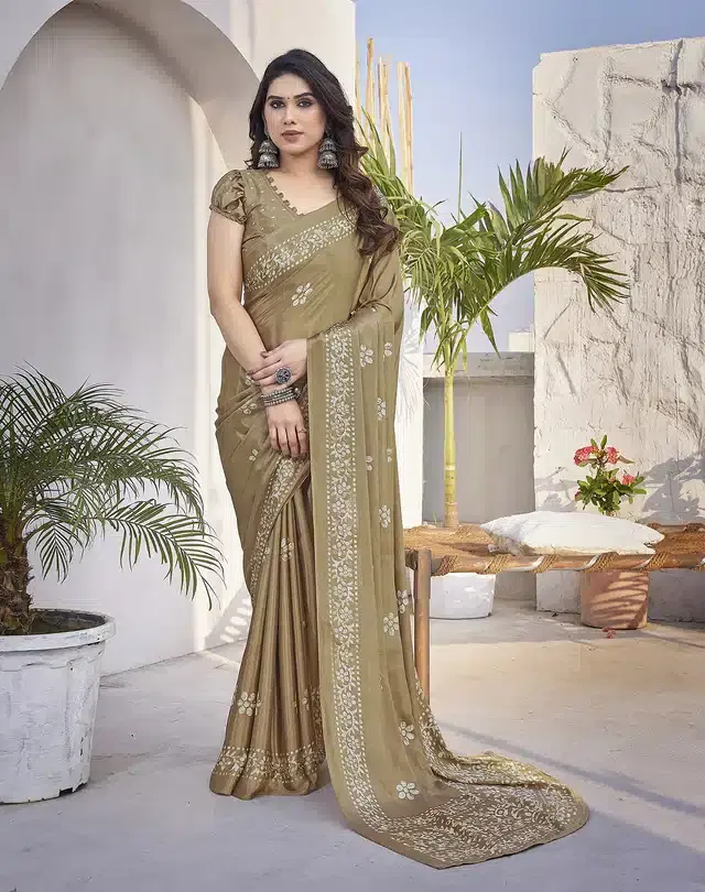 Chiffon Printed Saree for Women (Mustard, 6 m)