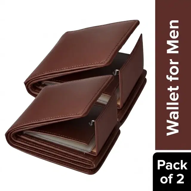 Solid Leather Wallet for Men - Pack of 2, Brown