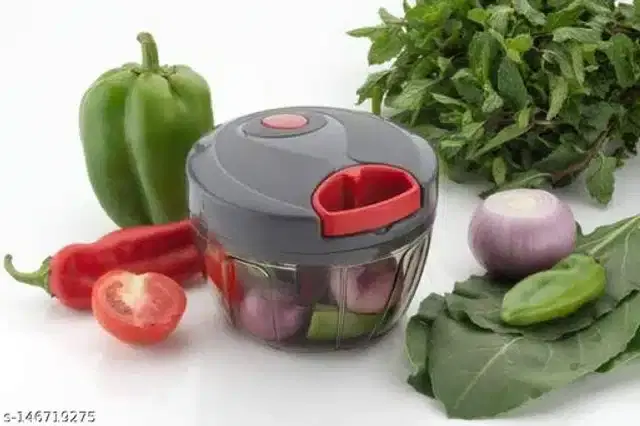 Plastic Vegetable Chopper, Grey & Red, 450 ml
