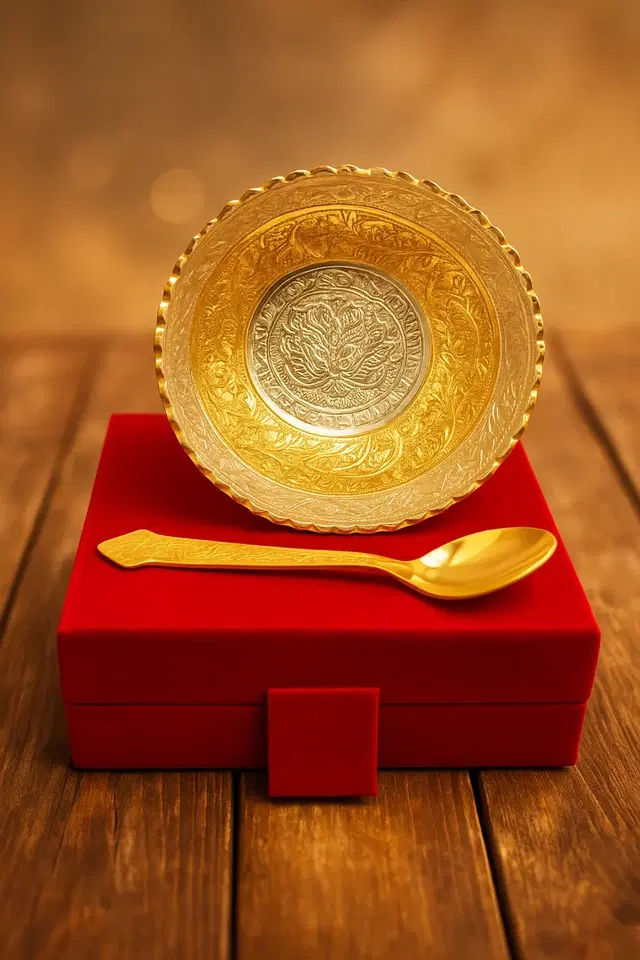 Decorative Bowl silver gold zig zag bowl with spoon