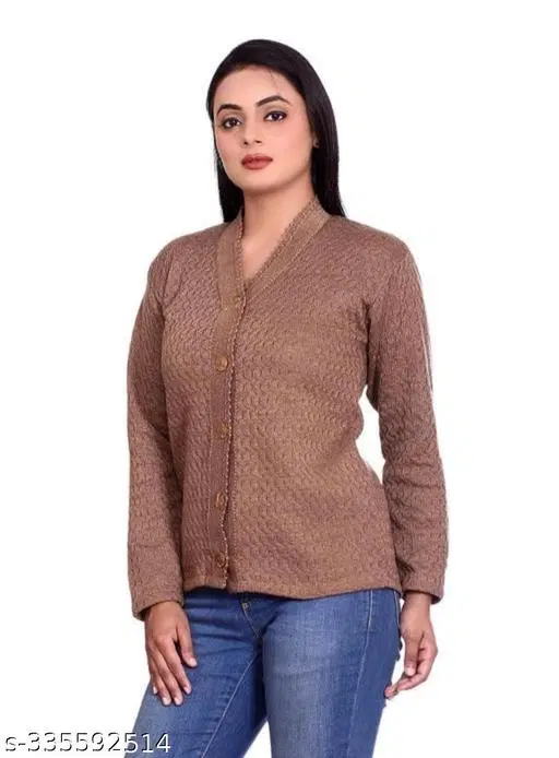 Acrylic Sweater for Women (Brown, XL)