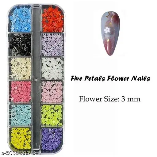 Nail Art Palette Five Petal Small Flower Decorations, 12 Grids Boxe Resin, Nail decorations Art Accessories Jewelry DIY For Manicure Design Accessories