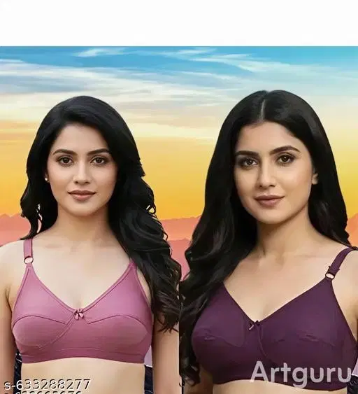 Hosiery Solid Bras for Women, Wine & Pink, Pack of 2 (36B)