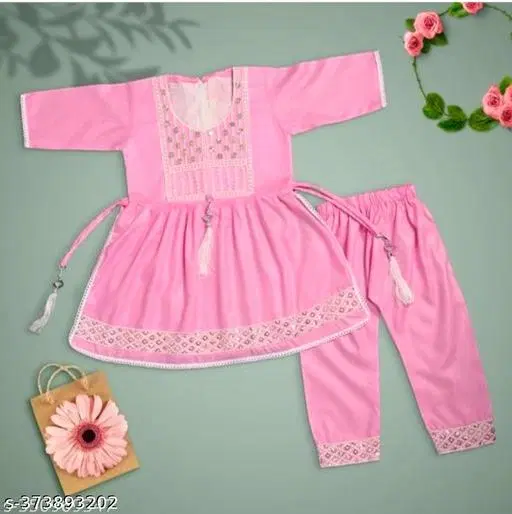 Rayon Kurta Set for Girls (Baby Pink, 0-3 Months)