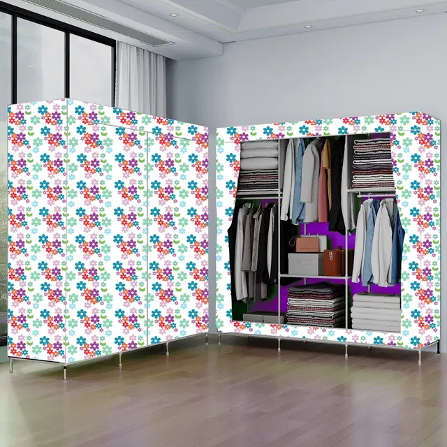 Plastic Printed Collapsible Wardrobe, Purple