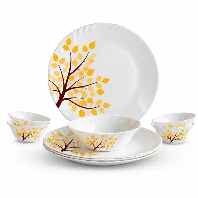 Cello Aura Tree of Life Dinner Set 10 Pc | Set Of 10 | Microwave & Dishwasher Safe | Chip-Resistant Opalware | Lightweight & Bone-Ash Free