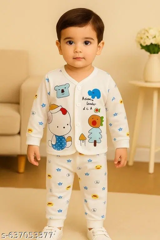 Hosiery Cotton Printed Clothing Set for Kids, White (18-24 Months)