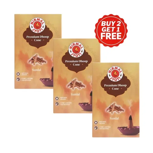 Nirmal Jyoti Sandal Dry Cone Dhoop 3X10 Pcs (Buy 2 Get 1 Free)