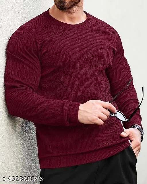 Poly Cotton Round Neck T-shirt For Men, Maroon (XL)