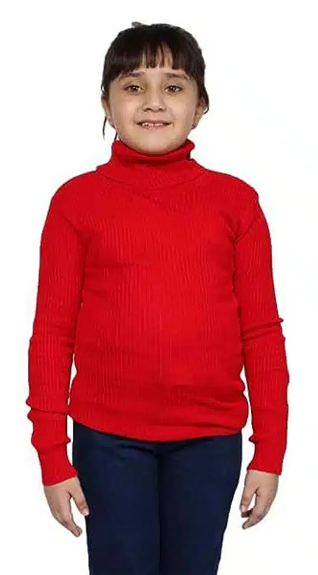 Full Sleeves Solid Sweater for Girls (Red, 0-3 Months)