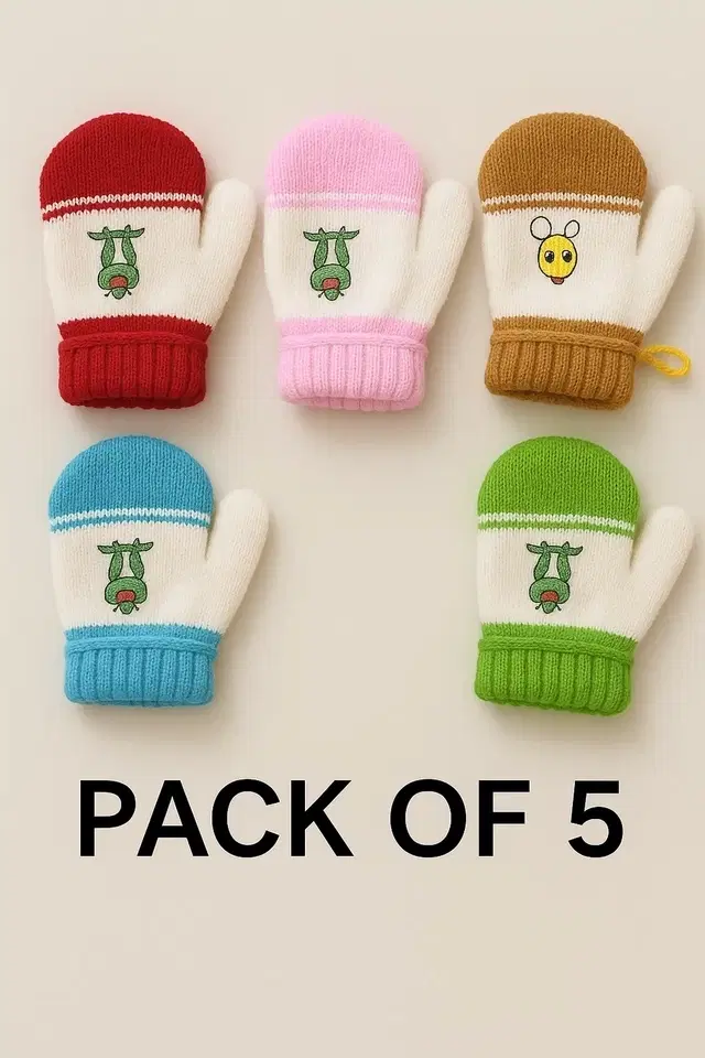 Woolen Gloves for Boys, Multicolour (Set of 5)