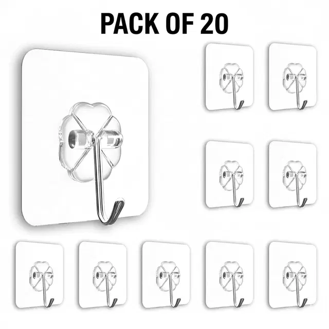 Plastic Wall Hooks, Transparent (Pack of 20)