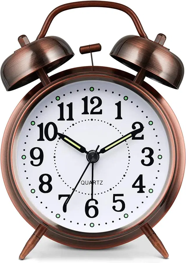 SimpleHome Retro Twin Bell Alarm Clock Night Light Function And Battery Operated (Copper Finish)