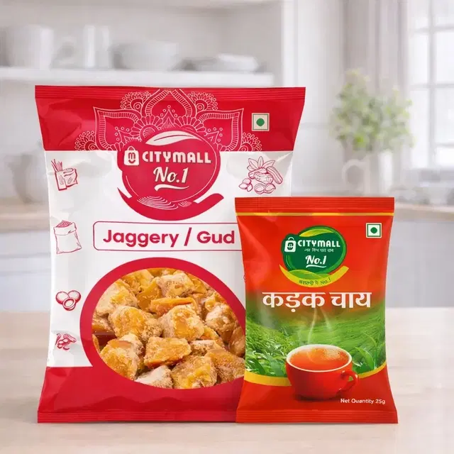 Citymall No.1 Jaggery / Gud 500 g with Citymall No.1 Kadak Tea 25 g