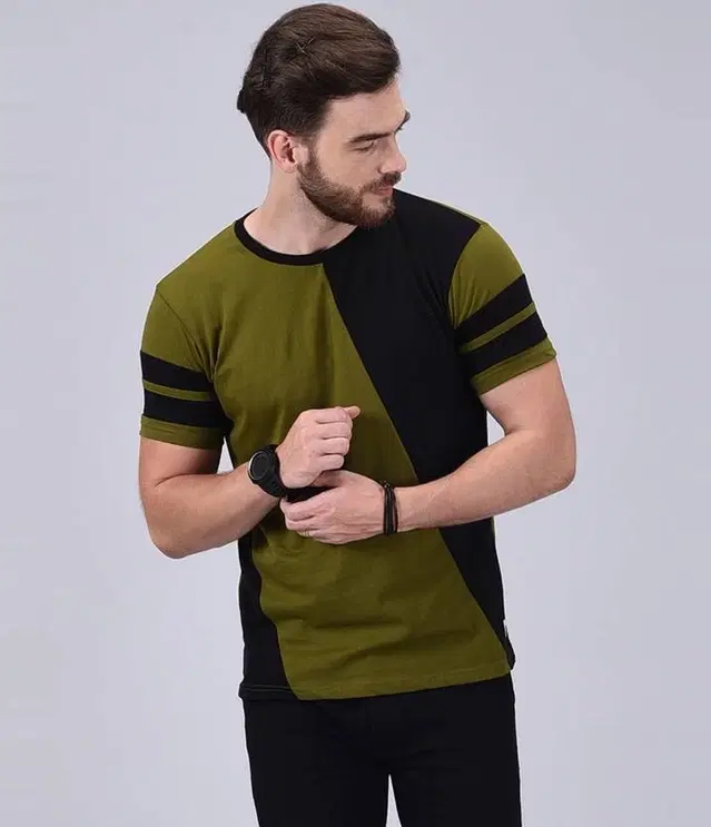 Round Neck Striped T-Shirt for Men, Green (M)