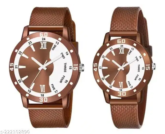 Analog Watch for Couple, Pack of 2 (Multicolor)