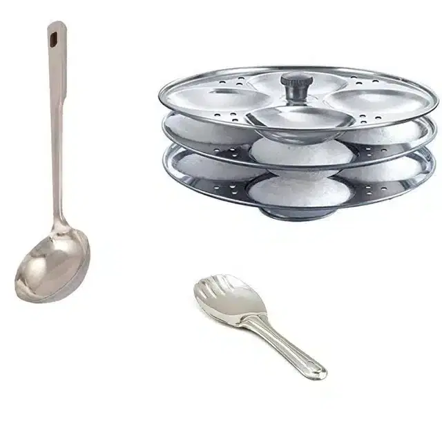 Stainless Steel Karachi, Rice Palta & Idli Making Stand of 3 Plates, Combo of 3