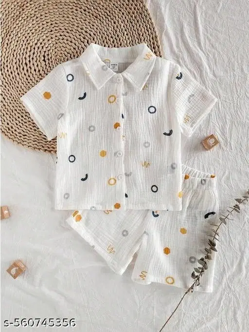 Cotton Spandex Shirt and Short Set for Boys (White, 2-3 Years)