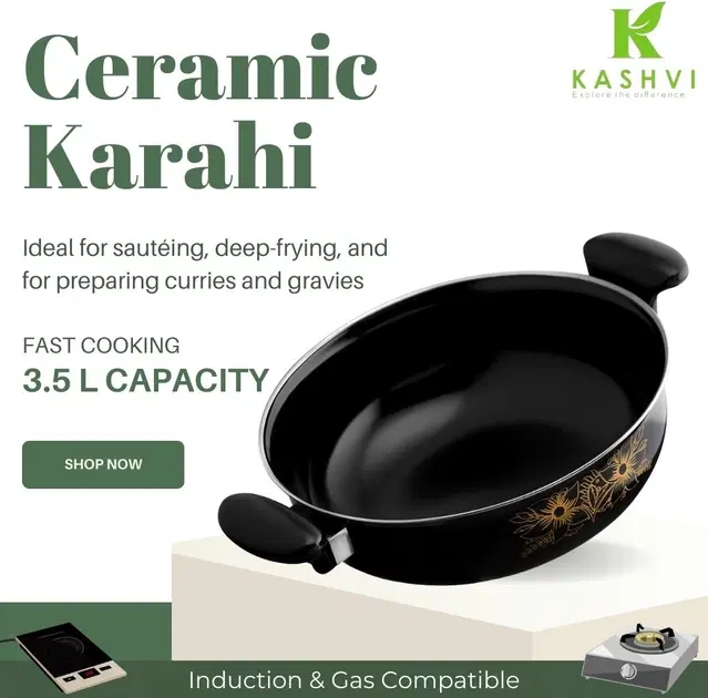 Cast Iron Kadai, Black, 28 cm