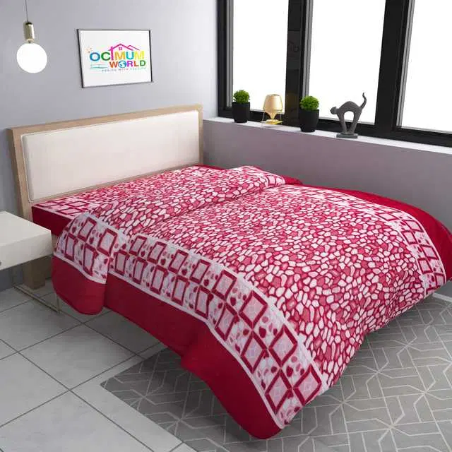 Fleece Double Bed Woolen Fabric Blanket Cover for Winters, Red, 90X100 Inches, Om-004