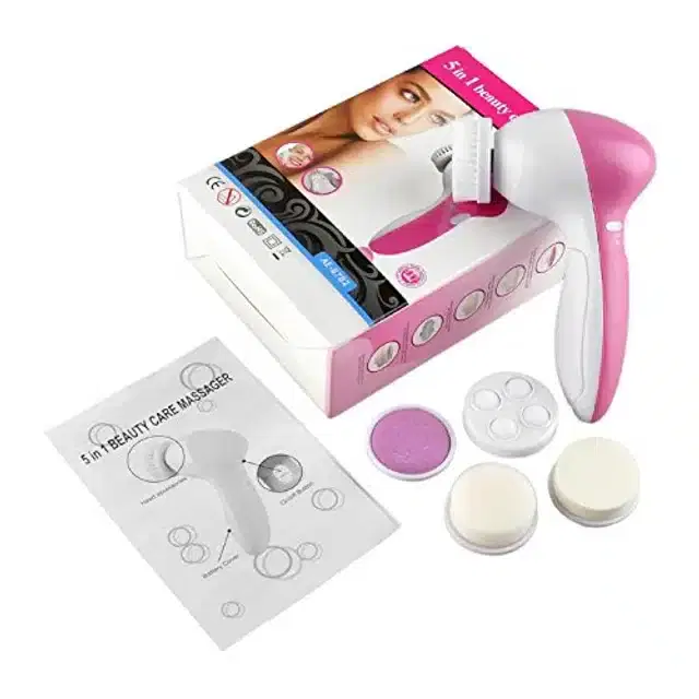 5 In 1 Electric Face Massager, White & Pink