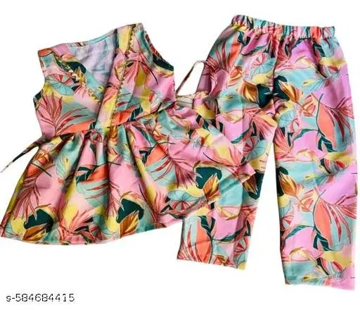 Rayon Slub Printed Clothing Set for Girls, Multicolour, Pack of 1 (11-12 Years)