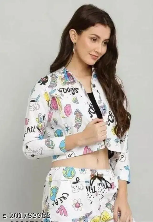 Cotton Blend Jacket for Women (White, S)