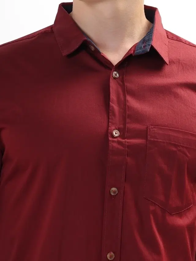 100% Cotton Full Sleeves Solid Shirt for Men, Maroon (XL)