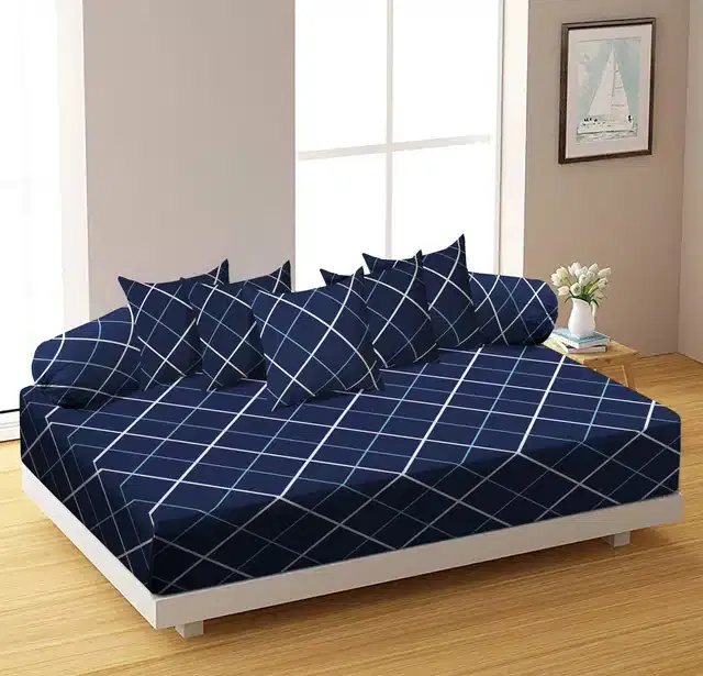 Microfiber Diwan Cover Set, Blue, Pack of 8