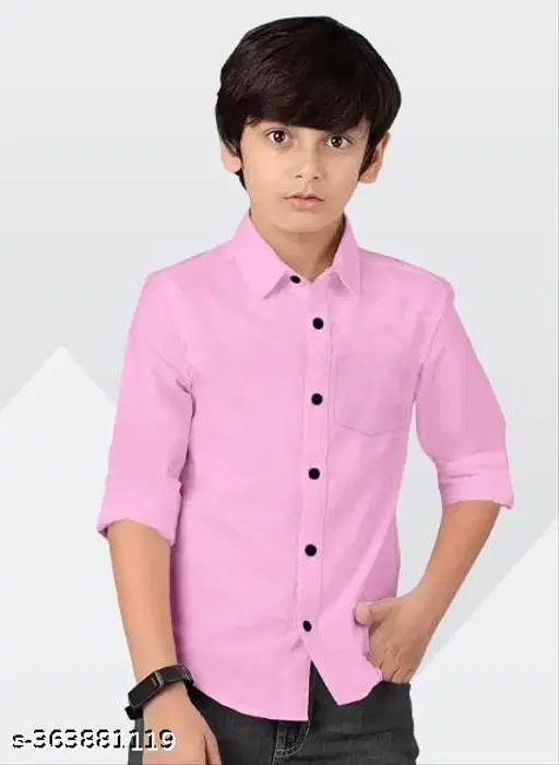 Solid Long Sleeve Shirt for Boys (Pink, 8-9 Years)