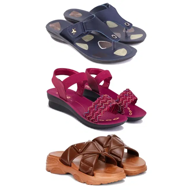 Combo of Slippers with Sandals & Sliders for Women, Set of 3 (Multicolor, 5)