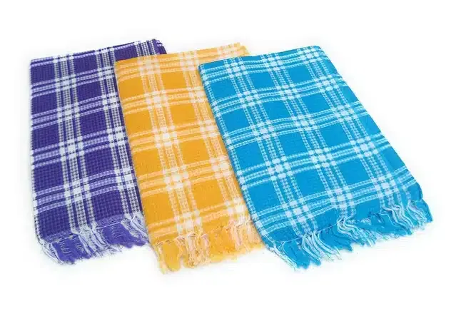 Cotton Checkered Bath Towels, Pack of 3, Multicolor, 60x30 Inches