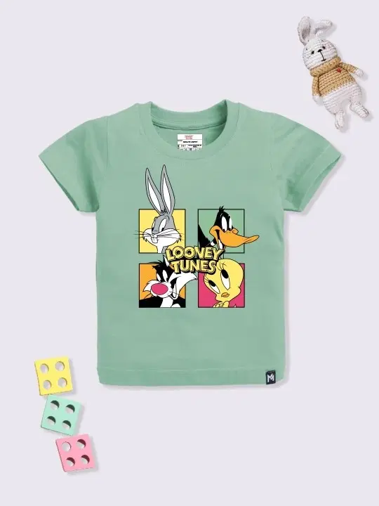 Cotton Looney Tunes Character Printed T-Shirt for Boys, Green (5-6 Years)