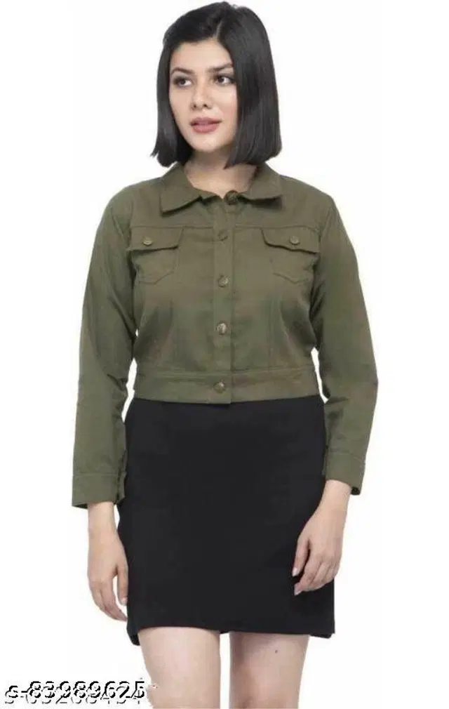 Denim Jacket for Women (Green, XL)