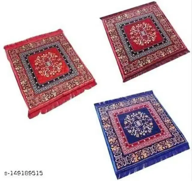 Velvet Pooja Mats for Home, Multicolor, Pack of 3