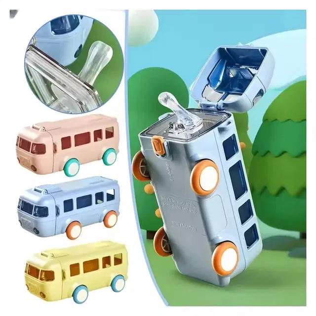 Plastic Bus Shape Sipper Bottle for Kids, Multicolor (1000 ml)