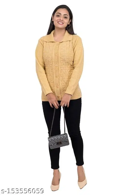 Woolen Sweater for Women (Beige, M)