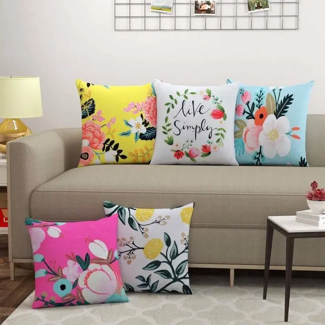 Crosmo Assorted Floral Printed Pack of 5 Cushion Cover 40x40 cm