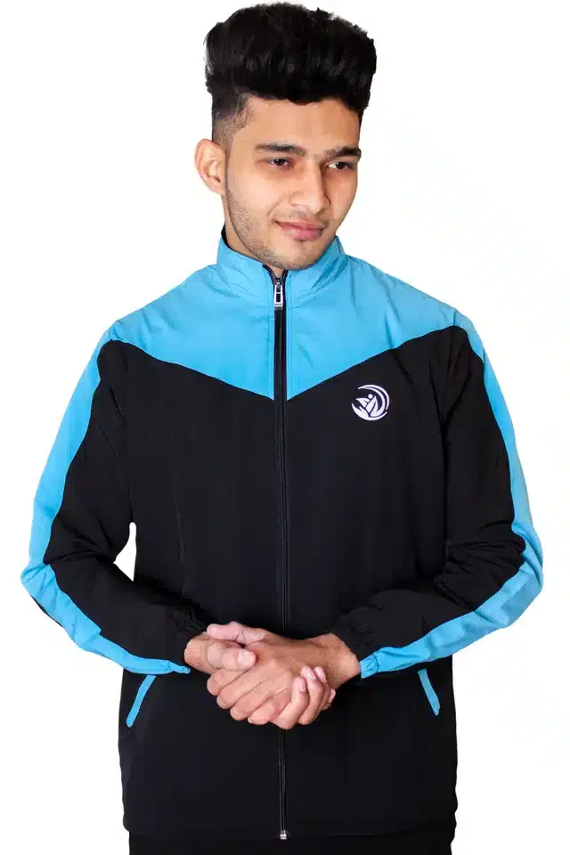 Full Sleeves Solid Sports Jacket for Men (Firozi & Black, S)