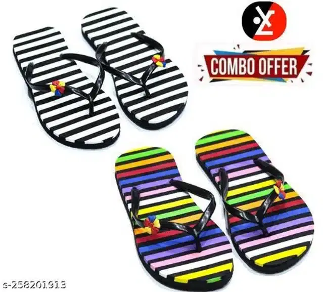 Slippers for Women, Set of 2 (Multicolor, 7)