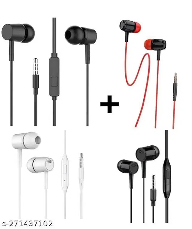 Premium 3.5 mm Jack Wired Earphones, Multicolor, Pack of 4
